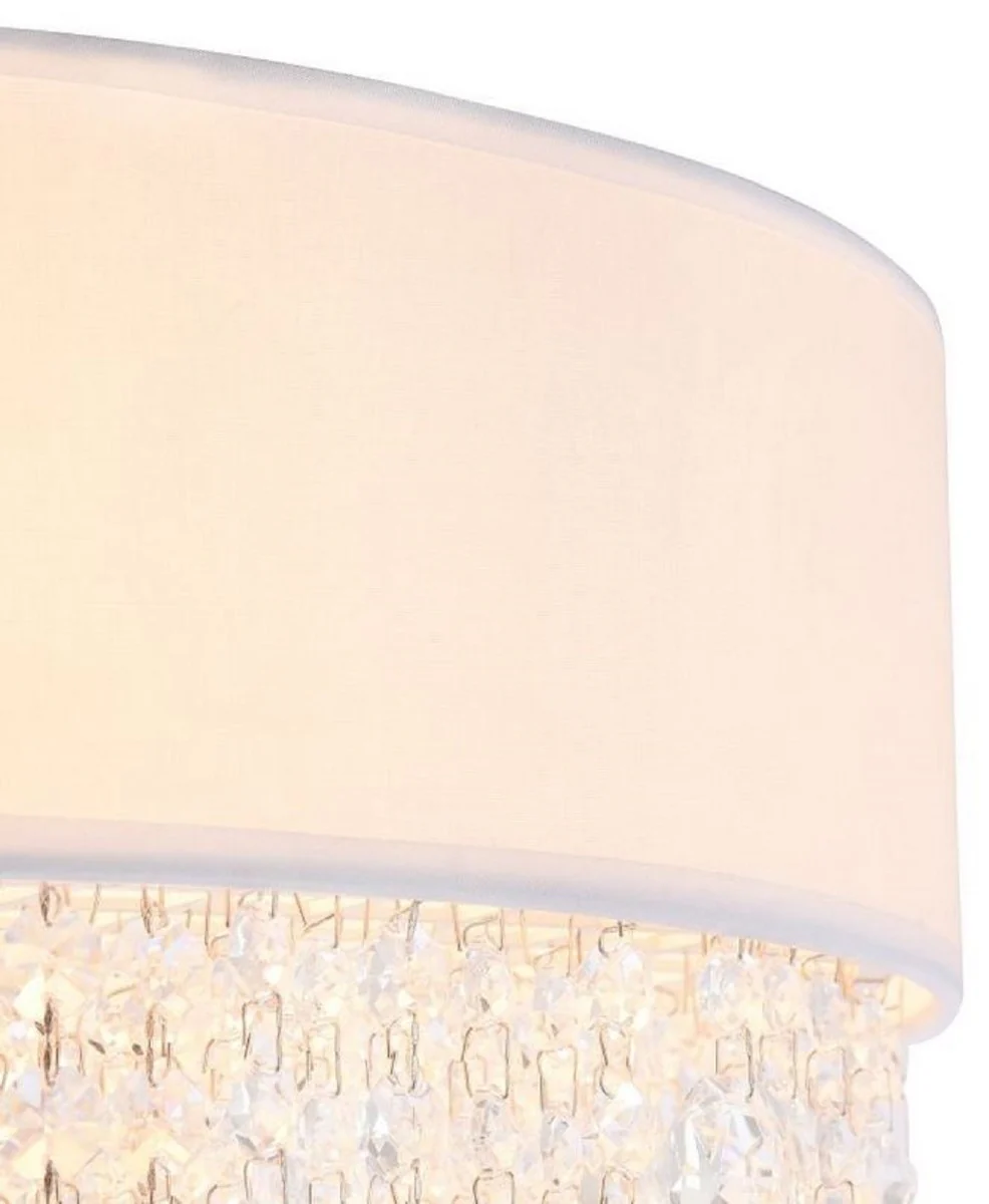 Casa Padrino lámpara colgante plata / blanco Ø 45 x H. 21 cm - Lámpara Redonda Excepcional con Marco de Metal y Cubierta de Tela