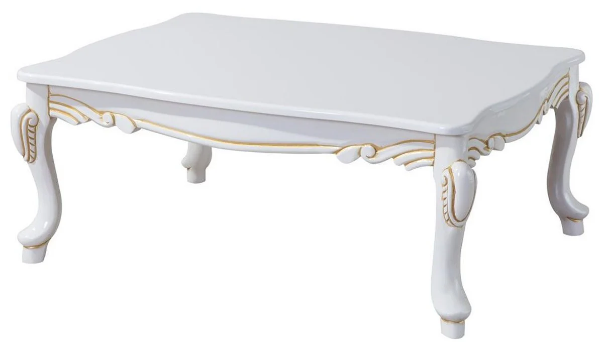Casa Padrino mesa de centro barroco de lujo blanco / oro 110 x 77 x A. 45 cm - Mesa de sal¨®n rectangular de estilo barroco - Muebles Barrocos