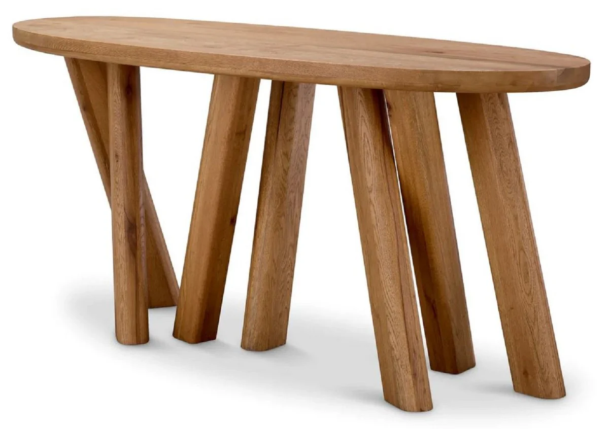 Casa Padrino consola de lujo marr¨®n 160 x 54,5 x A. 76,5 cm - Mesa consola ovalada con tablero de roble macizo - Muebles de madera maciza - Muebles de lujo - Calidad de lujo