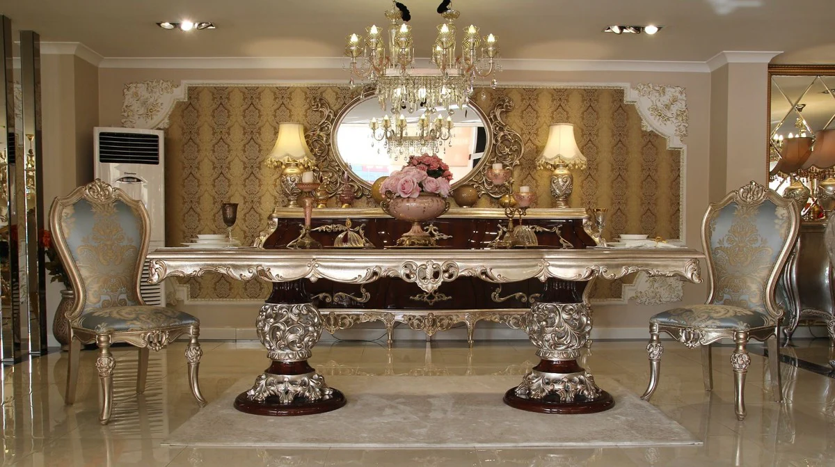 Casa Padrino conjunto de comedor barroco de lujo - 1 Mesa de Comedor y 8 Sillas de Comedor - Muebles de comedor en estilo barroco - Noble y Magn¨ªfico - Calidad de Lujo