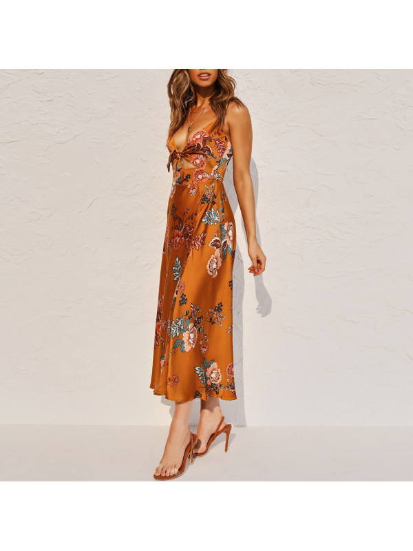 Satin Print Split Dress