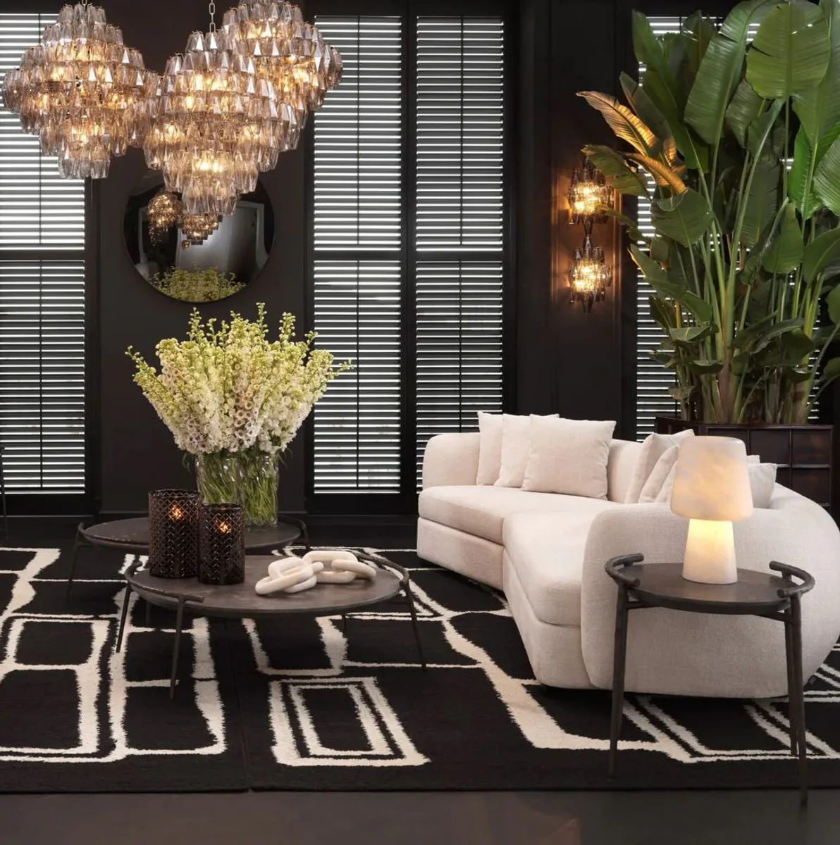 Casa Padrino sof¨¢ de lujo beige / negro 314 x 130 x A. 68 cm - Sof¨¢ de sal¨®n curvo - Sof¨¢ de hotel - Muebles de sal¨®n - Muebles de hotel - Interiores de lujo