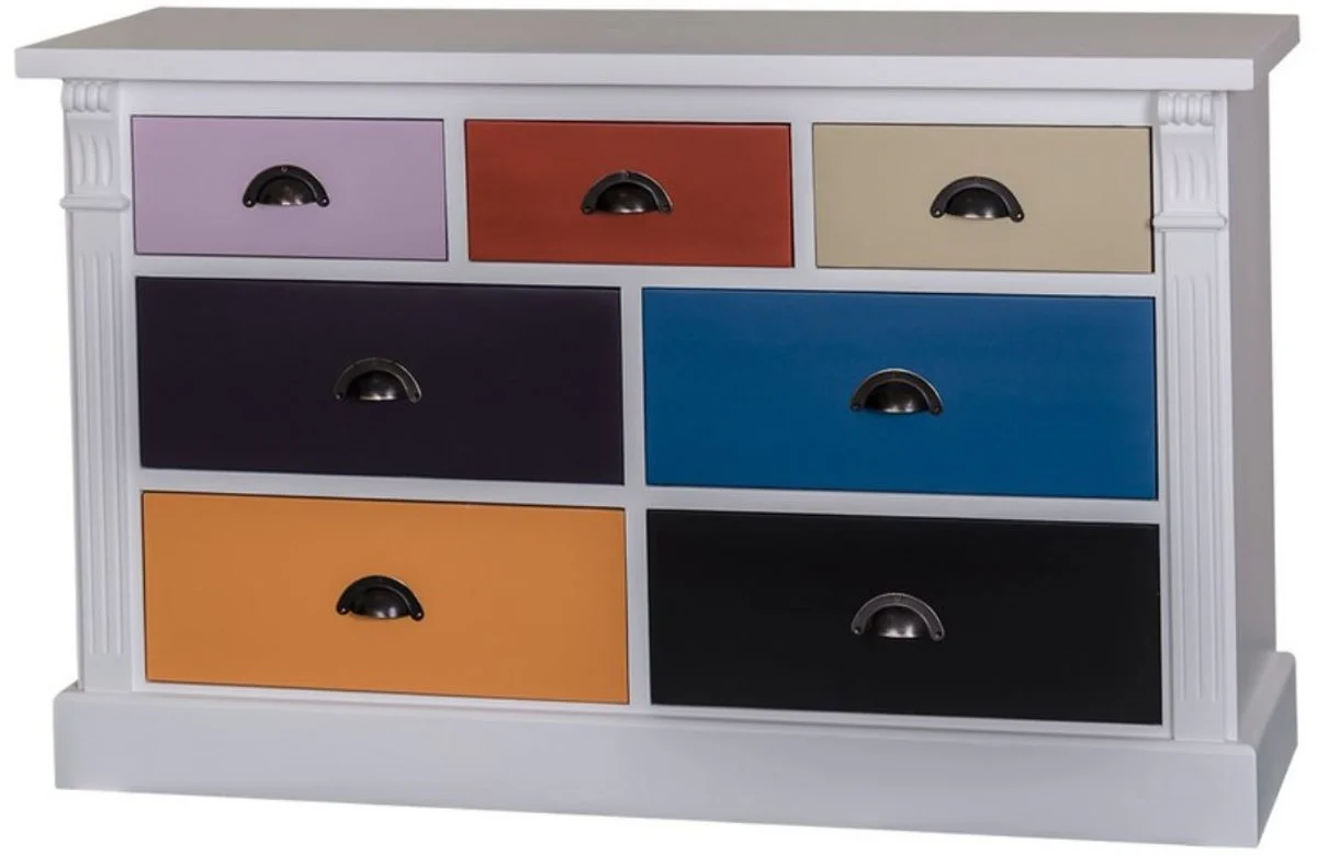 Casa Padrino cómoda de estilo campestre con 7 cajones gris claro / multicolor 122 x 41 x A. 75 cm - Muebles de Madera Maciza