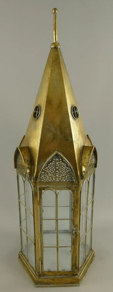 Casa Padrino farolillo Art Nouveau oro antiguo 30 x 30 x A. 90 cm - Farolillo decorativa de metal en diseño de torre de iglesia - Decoración de salón - Decoración de jardín