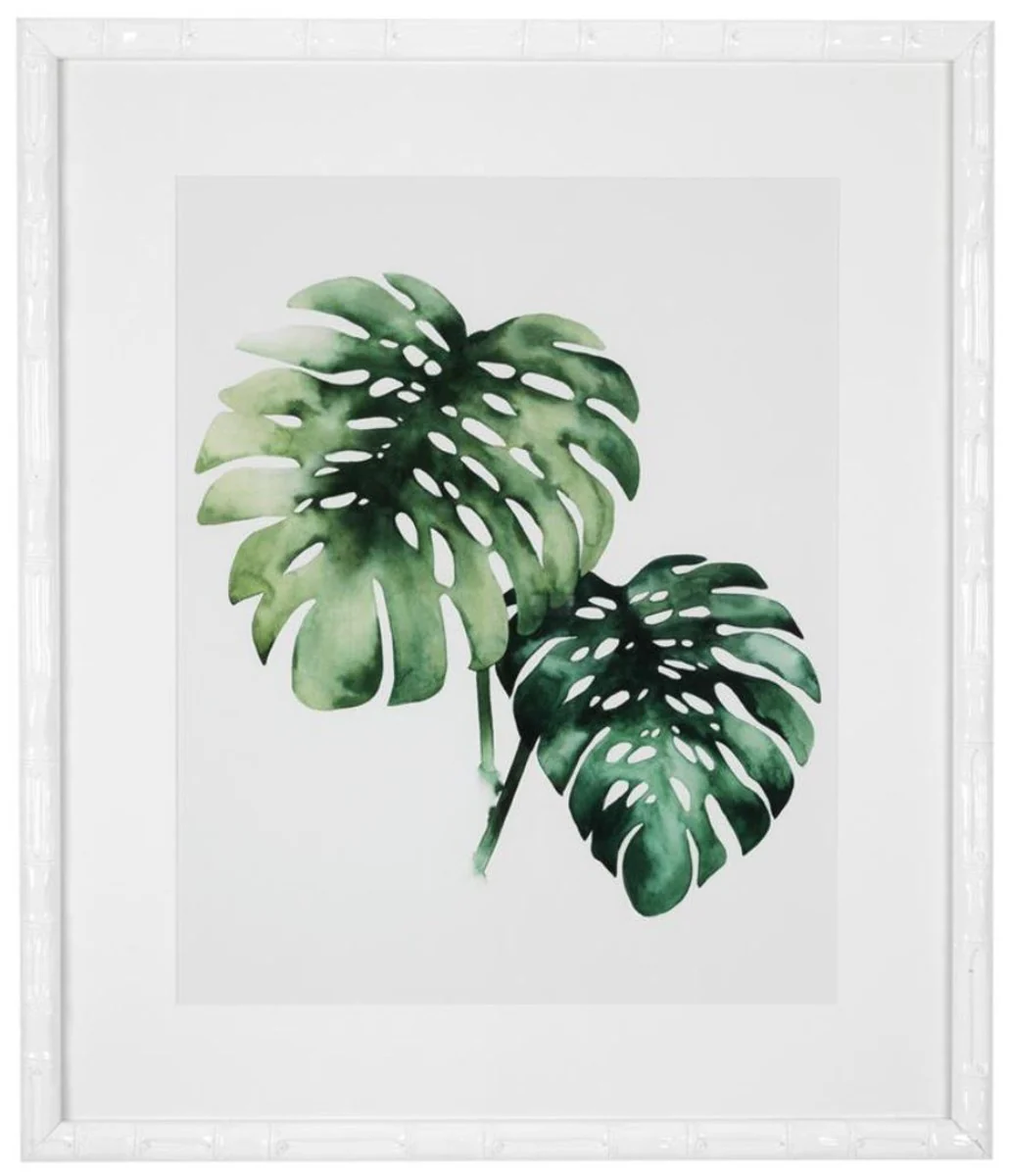 Casa Padrino Images / Art Print Conjunto de Plantas Tropicales Verde / Blanco 59 x H. 69 cm - Decoración de Lujo