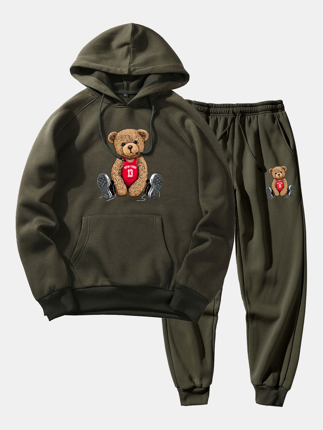 New York Bear Print Hoodie & Jogger Pants