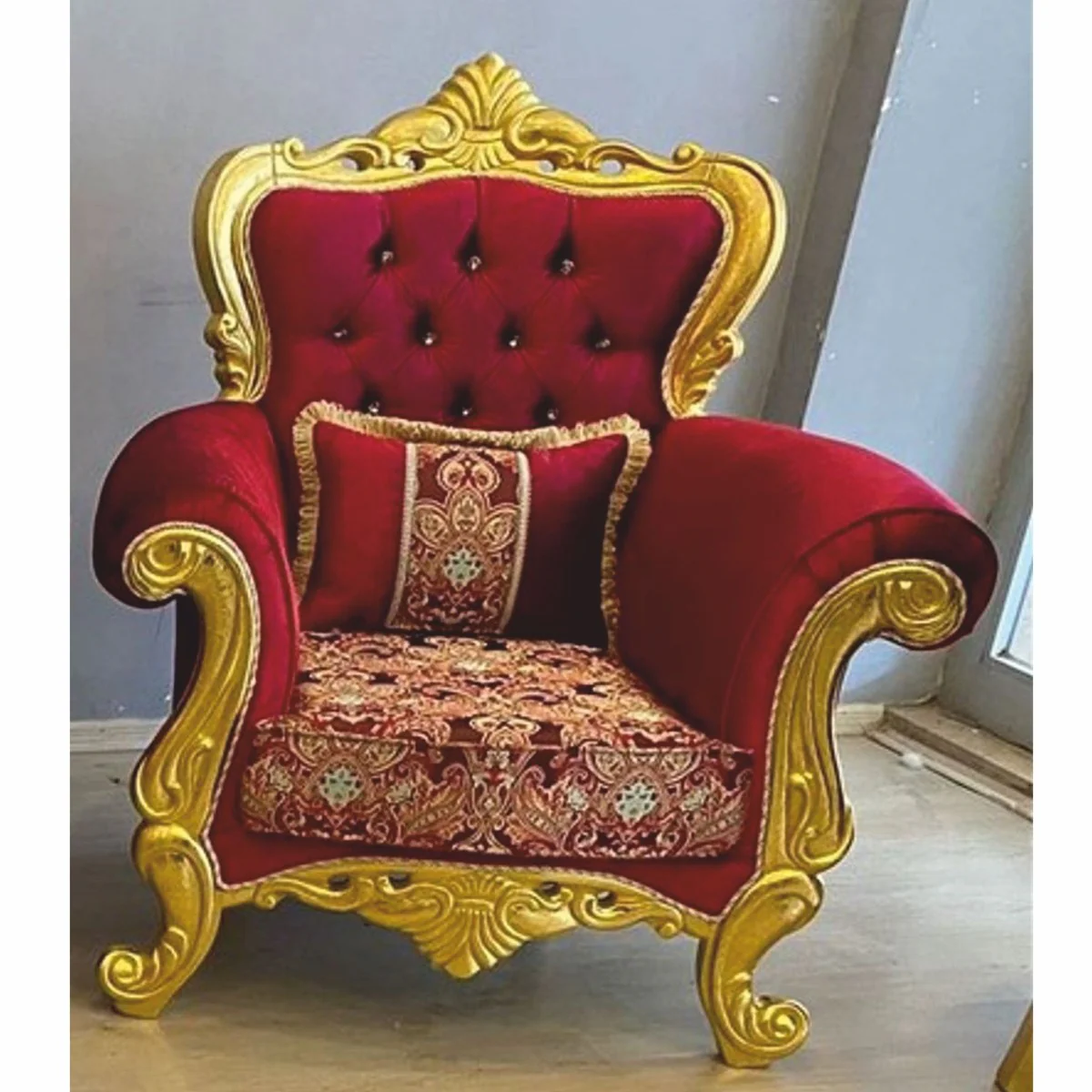 Casa Padrino sill¨®n barroco de lujo con pedrer¨ªa rojo burdeos / oro - Muebles de estilo barroco de lujo