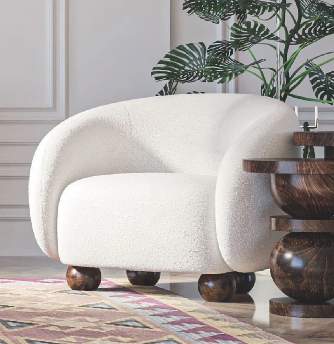 Casa Padrino sill¨®n de lujo blanco / marr¨®n oscuro 90 x 90 x A. 72 cm - Sill¨®n de sal¨®n - Sill¨®n de hotel - Muebles de sal¨®n - Muebles de hotel - Muebles de lujo