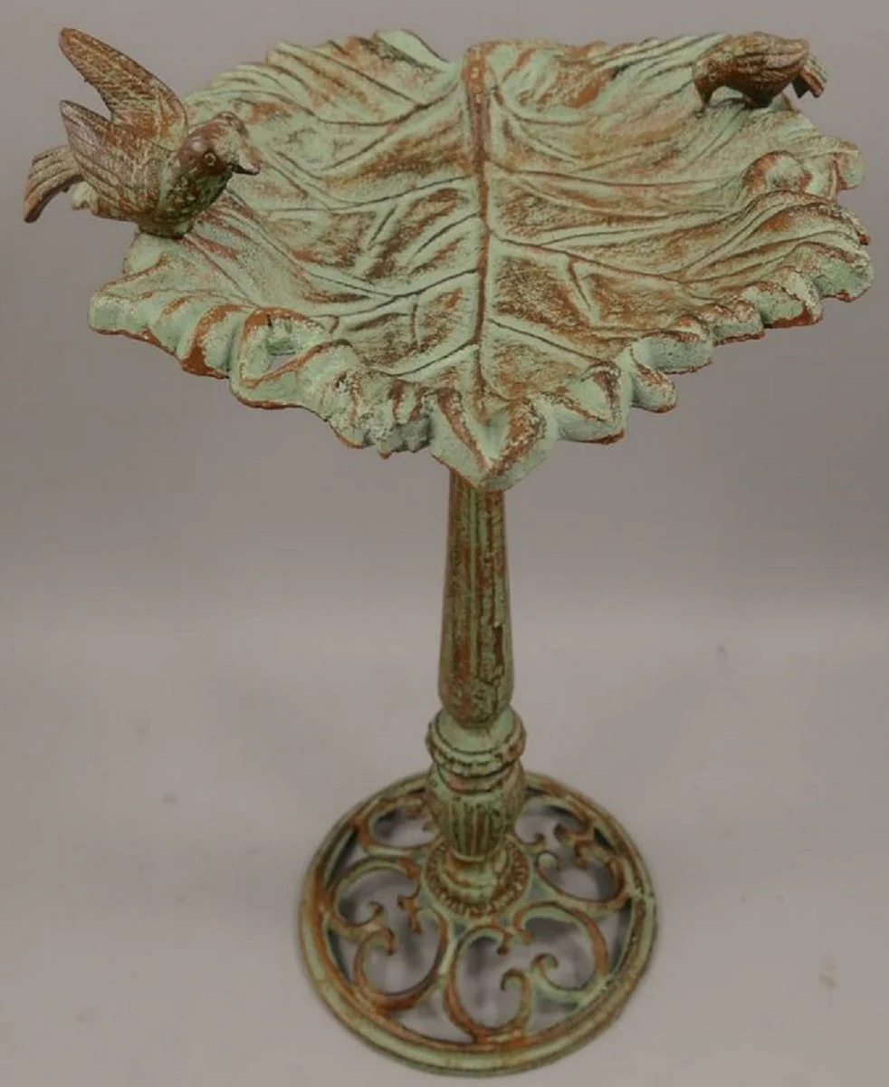 Casa Padrino baño de pájaros Art Nouveau con 2 pájaros decorativos verde claro / óxido 40 x 34 x A. 61 cm - Decoración de Jardín - Accesorios de Jardín