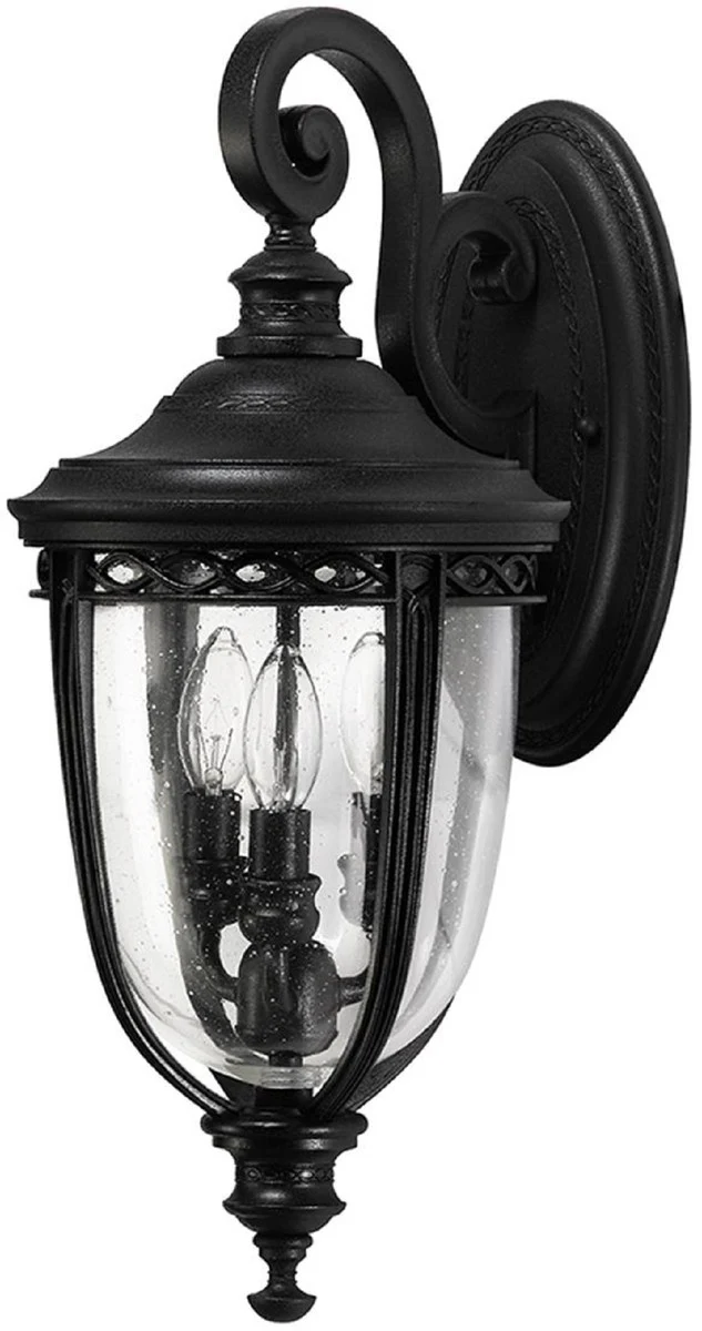 Casa Padrino lámpara de pared para exteriores barroco negro 21,6 x 26,7 x A. 50 cm - Elegante lámpara de exterior para terraza jardín balcón - Iluminación exterior en estilo barroco