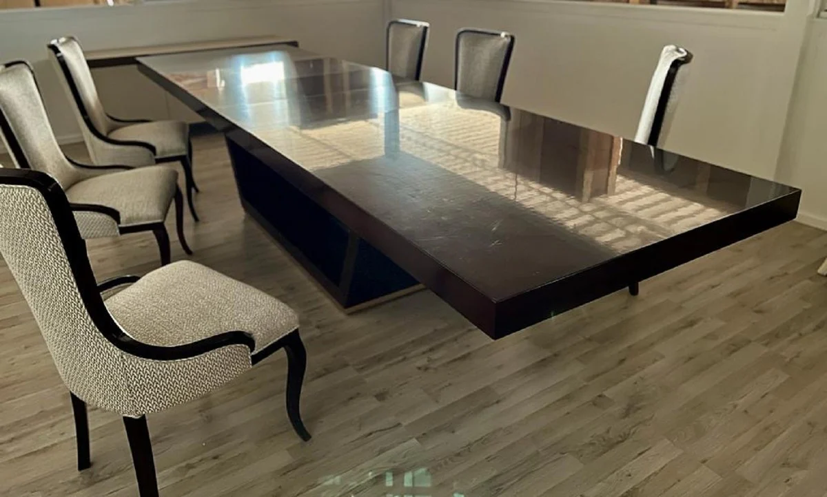 Casa Padrino mesa de comedor de lujo marr¨®n / oro 300-400 x 110 x A. 78 cm - Mesa de comedor extensible de madera maciza - Muebles de comedor de lujo italianos - Calidad de lujo - Hecho en Italia
