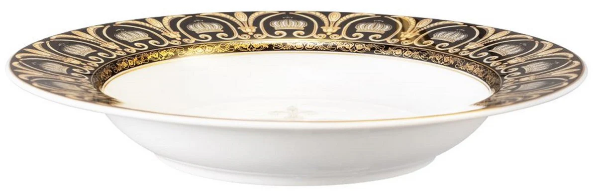 Harald Gl??ckler Pomp??s Cuenco Sopas con Corona Blanco / Negro / Oro ? 22,3 x A. 3,7 cm - Cuenco de Porcelana Redondo - dise?ado por Harald Gl??ckler