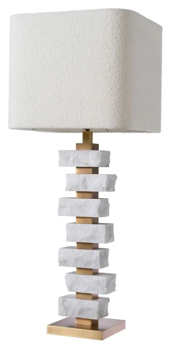 Casa Padrino lámpara de mesa de lujo blanco / latón antiguo / crema 35,5 x 35,5 x A. 89 cm - Lámpara de escritorio con pantalla cuadrada - Lámparas de mesa de lujo - Lámparas de escritorio