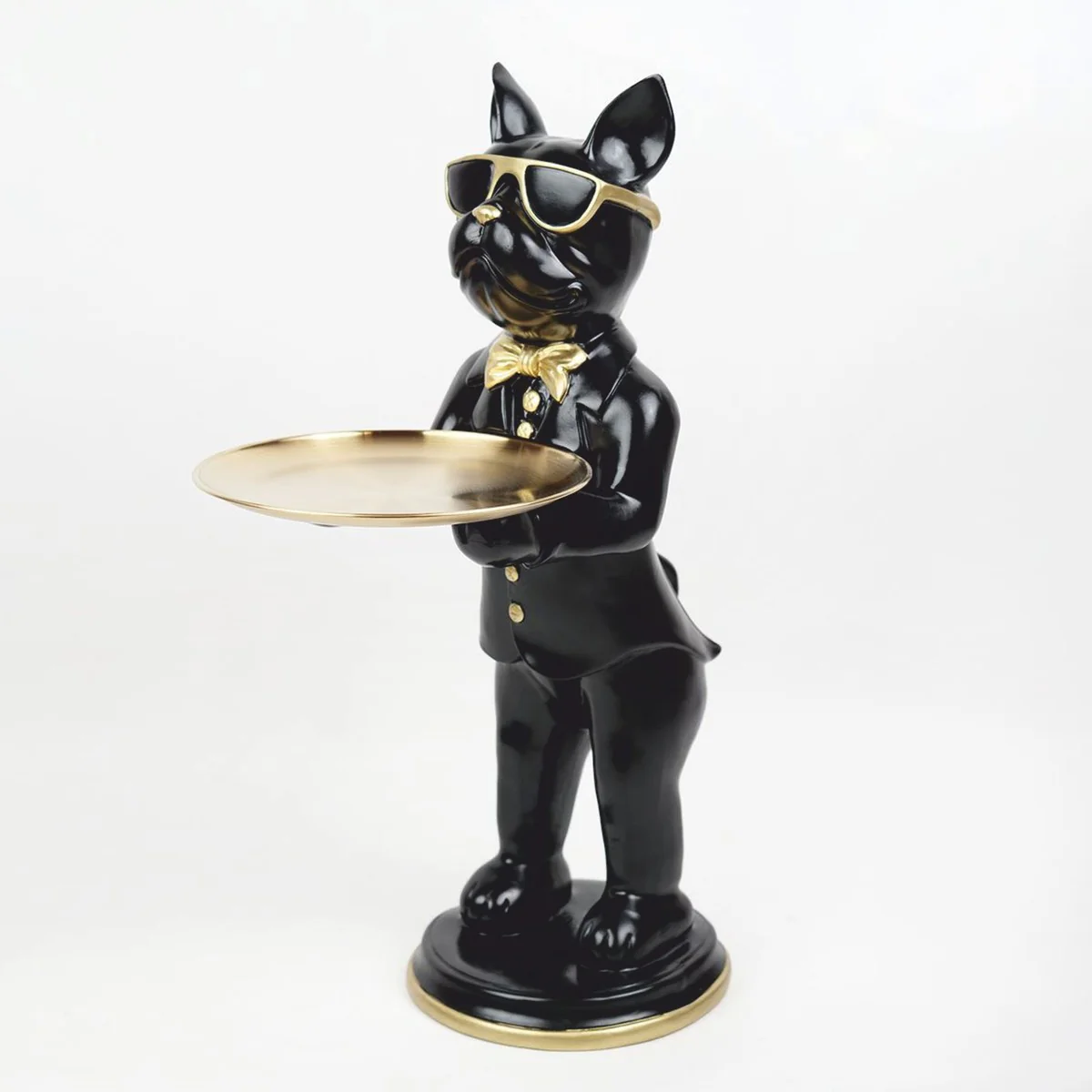 Casa Padrino figura decorativa bulldog con bandeja negro / oro A. 67,5 cm - Escultura decorativa