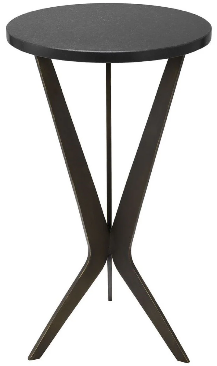 Casa Padrino mesa auxiliar de lujo negro / bronce ? 30,5 x A. 52 cm - Mesa redonda con tapa de granito y patas de metal - Muebles de sal¨®n - Muebles de Lujo