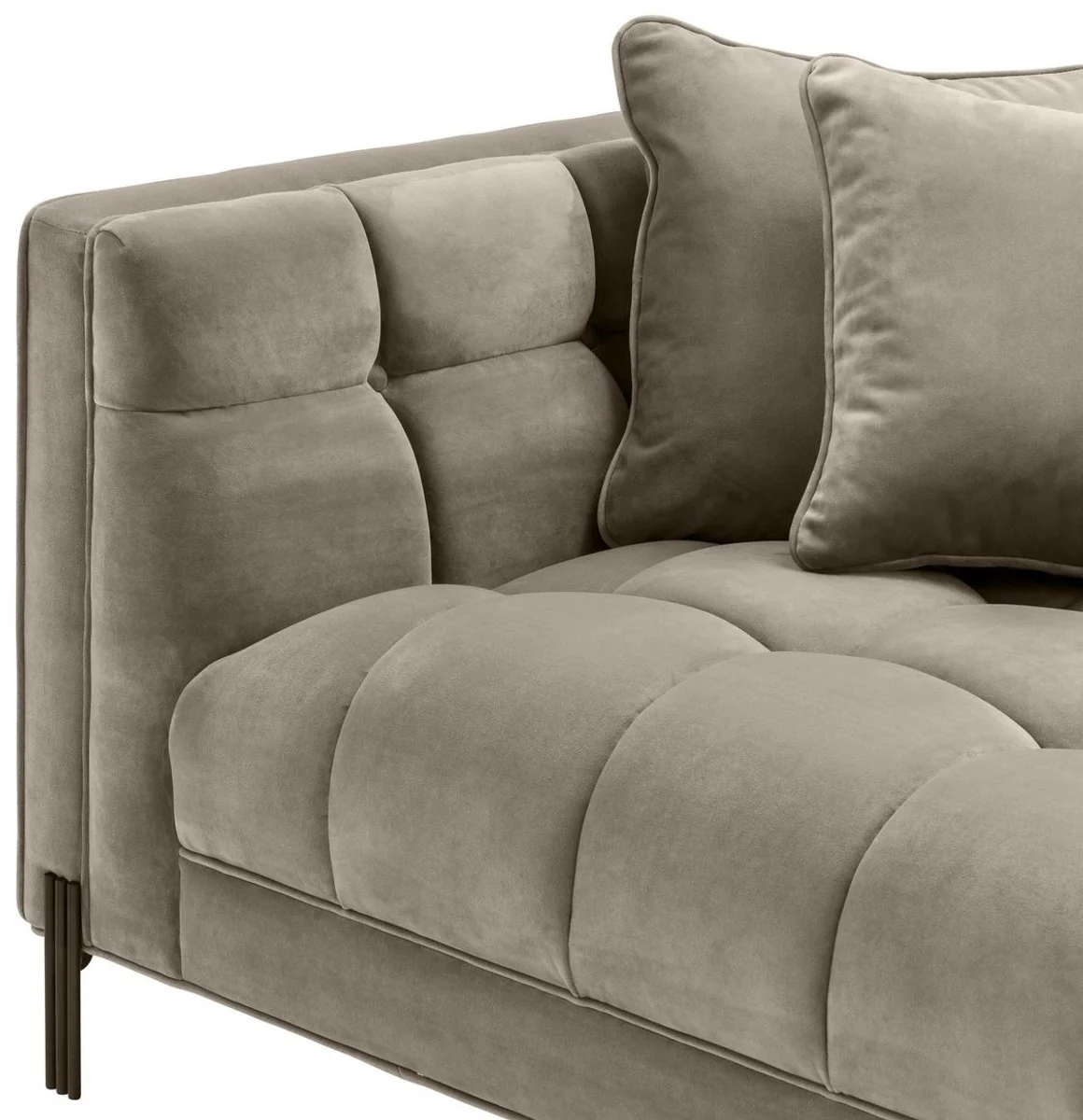 Casa Padrino sof¨¢ de terciopelo de lujo con 4 cojines greige / negro 231 x 95 x H. 68 cm - Sof¨¢ de Sal¨®n - Calidad de Lujo