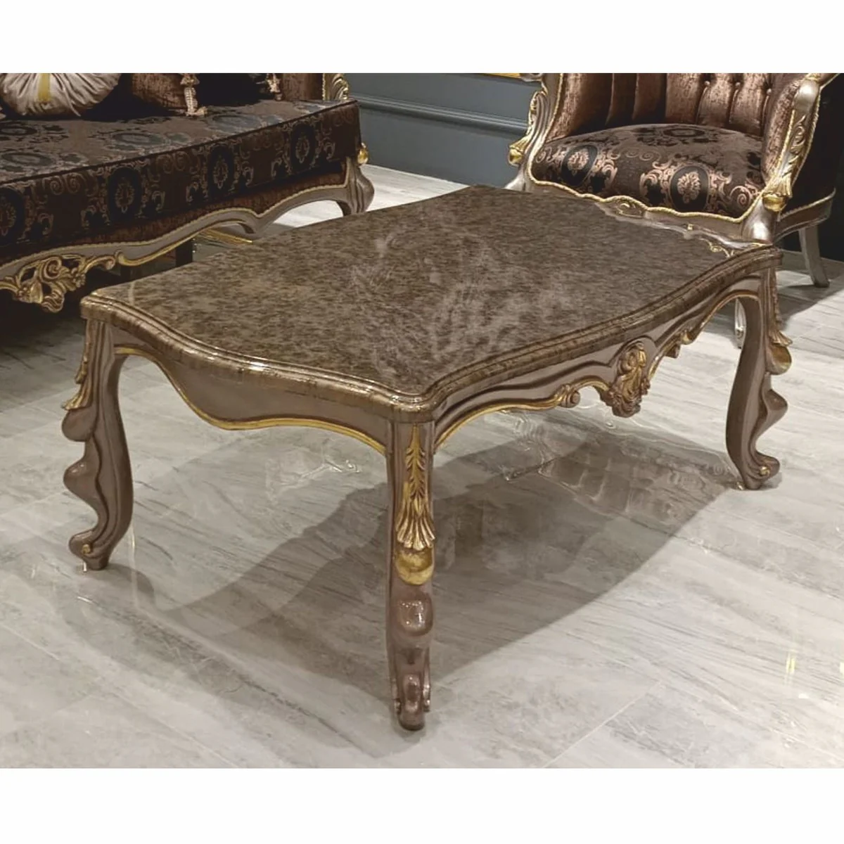 Casa Padrino mesa de centro barroco de lujo gris / oro 123 cm - Muebles de sal¨®n de estilo barroco