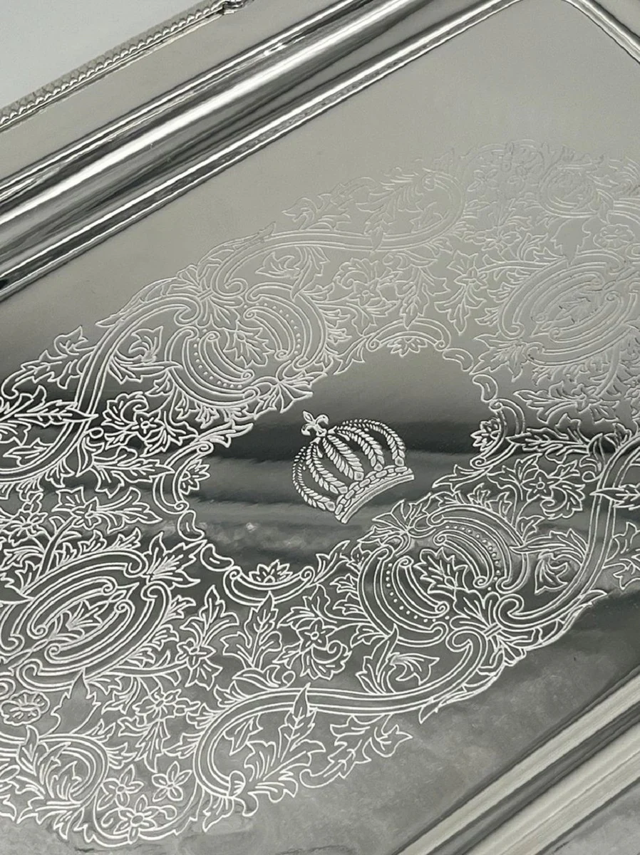 Pomp??s de Casa Padrino bandeja de servicio barroco de lujo corona plata 47 cm - dise?ada por Harald Gl??ckler