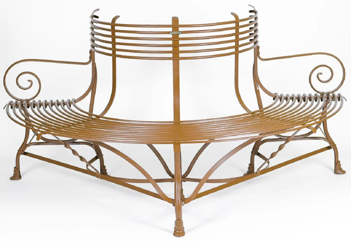 Casa Padrino banco de jard¨ªn Art Nouveau marr¨®n 180 x A. 88 cm - Banco de jard¨ªn forjado a mano - Banco de ¨¢rbol semicircular de hierro forjado - Muebles de jard¨ªn de hierro forjado