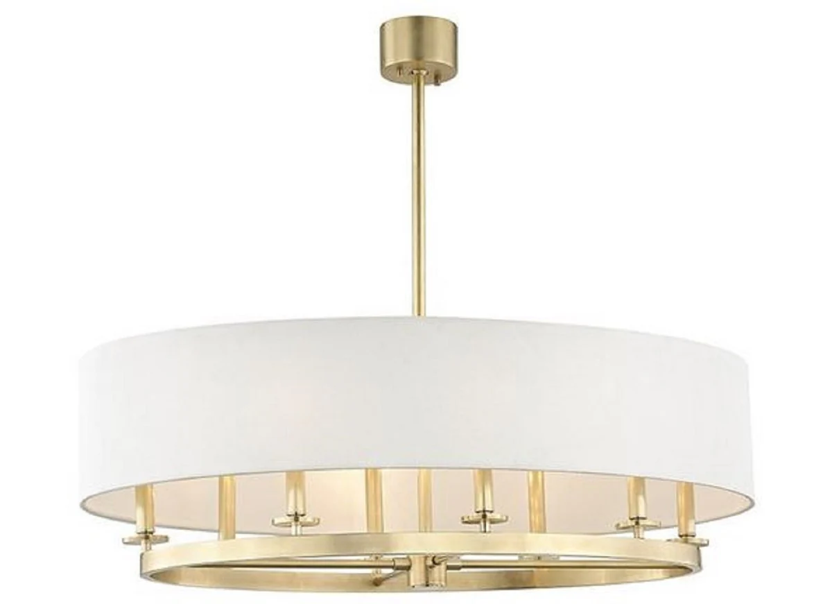 Casa Padrino lámpara colgante de lujo latón antiguo / crema Ø 51,4 x H. 29,9 cm - Lámpara de Suspensión Redonda de Metal con Tejido de Lino