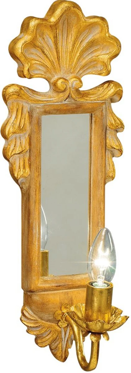 Casa Padrino lámpara de pared barroco de lujo naturales / oro antiguo 16 x 16 x A. 47 cm - Elegante lámpara de pared con espejo - Luces Barrocos