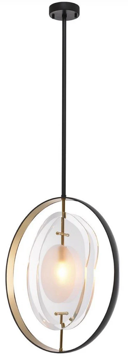 Casa Padrino lámpara de araña de lujo negro / oro 43 x 11 x A. 58 cm - Lámpara de araña moderna con elegante pantalla de vidrio - Colección de Lujo