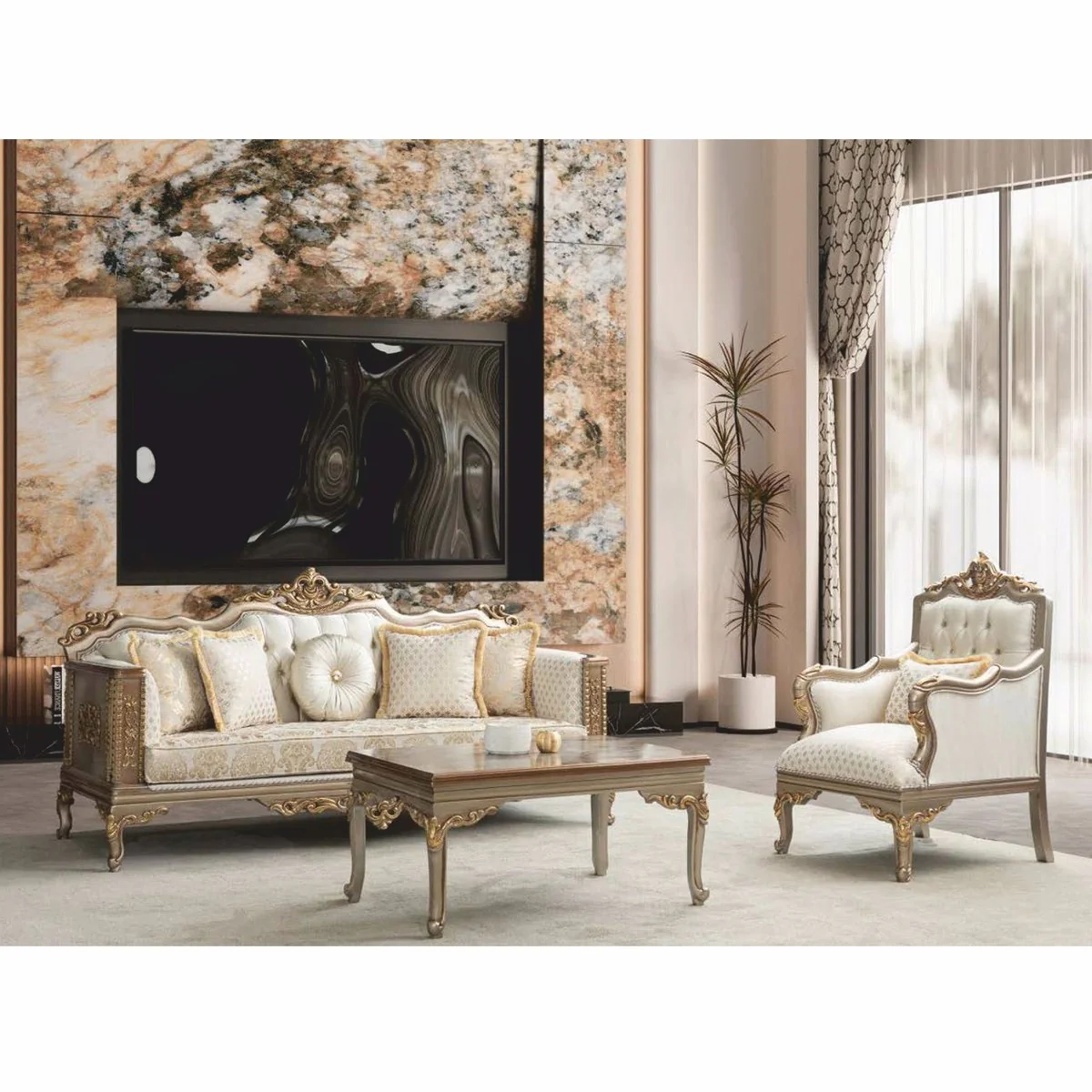 Casa Padrino mesa de centro barroco de lujo gris / oro 103 cm- Muebles de sal¨®n barrocos
