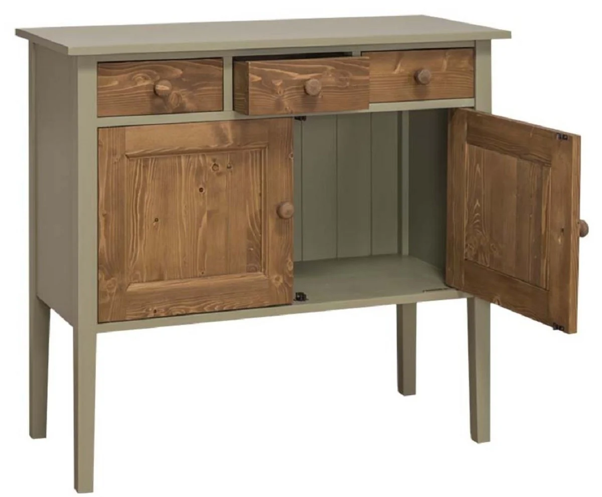 Casa Padrino cómoda de estilo campestre con 3 cajones y 2 puertas verde / marrón 100 x 41 x H. 90 cm - Muebles de Estilo Campestre