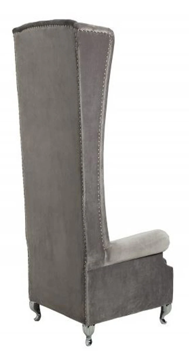 Casa Padrino Sill¨®n con respaldo alto Chesterfield Gris plateado - Sill¨®n con respaldo alto Trone King - Respaldo alto barroco moderno
