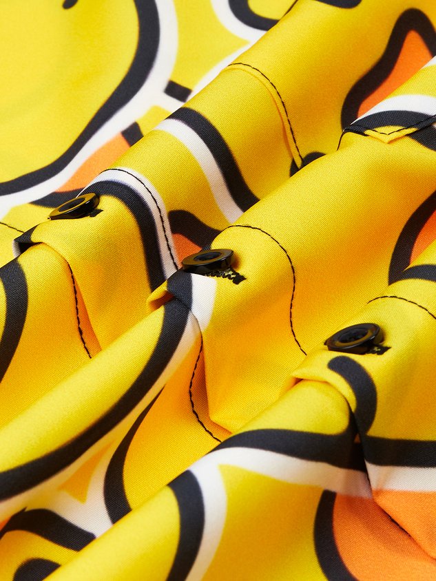 Yellow Duck Chest Pocket Short Sleeves Casual Shirt