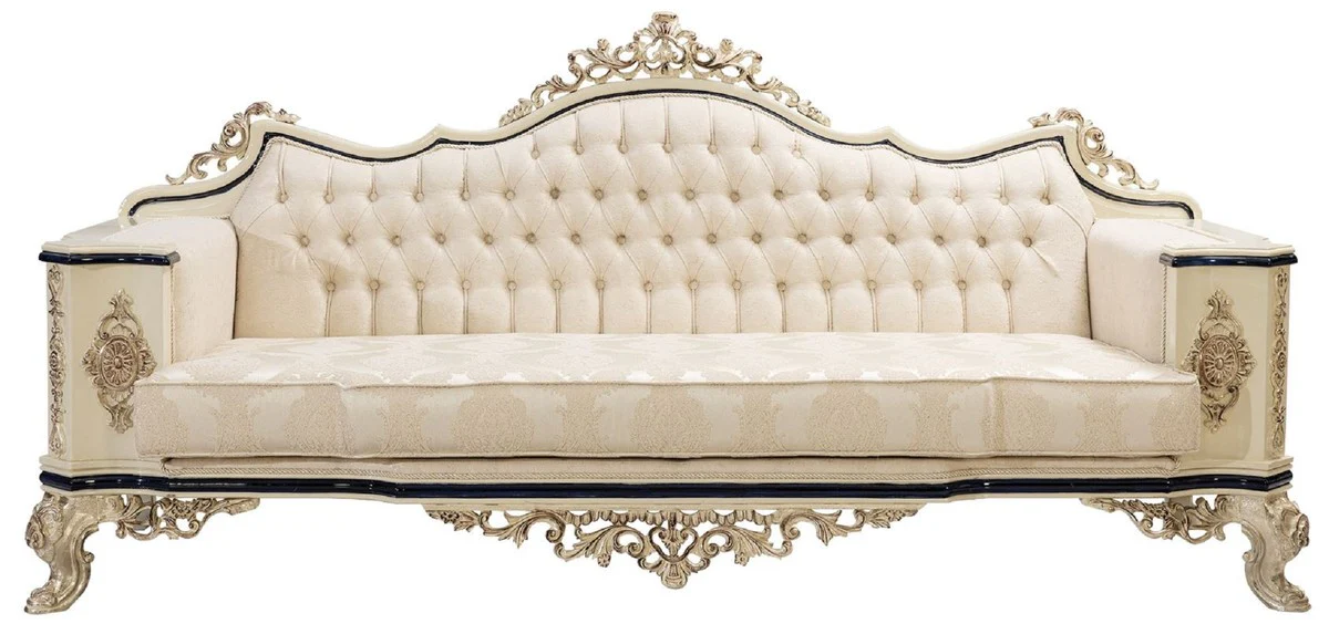 Casa Padrino sof¨¢ barroco de lujo blanco / crema / negro / oro antiguo - Sof¨¢ de sal¨®n de estilo barroco con patr¨®n elegante - Muebles de sal¨®n de lujo en estilo barroco - Muebles barrocos