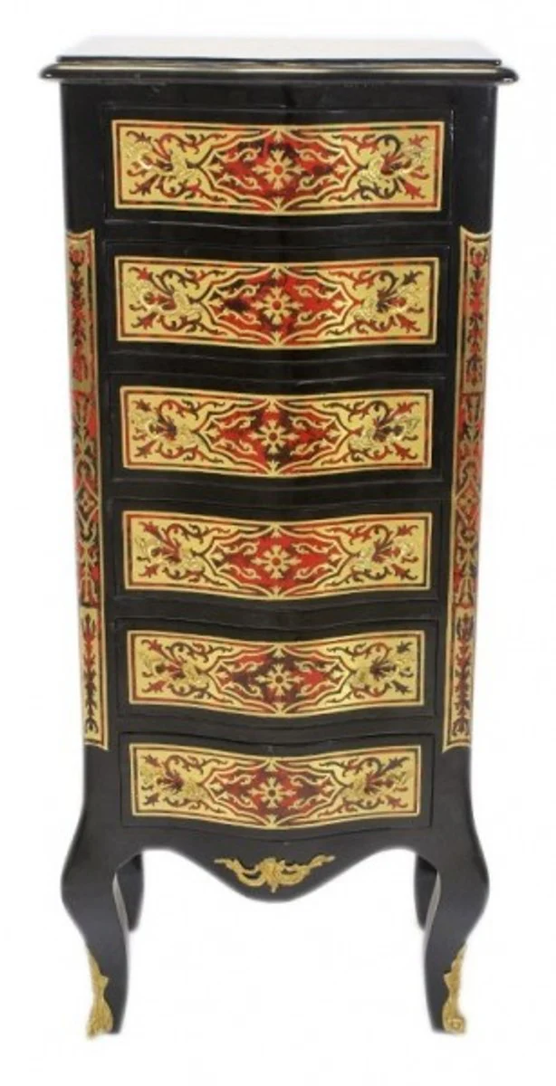 Casa Padrino Baroque Boulle Chest Black / Gold / Red with 6 drawers - Furniture cabinet sideboard