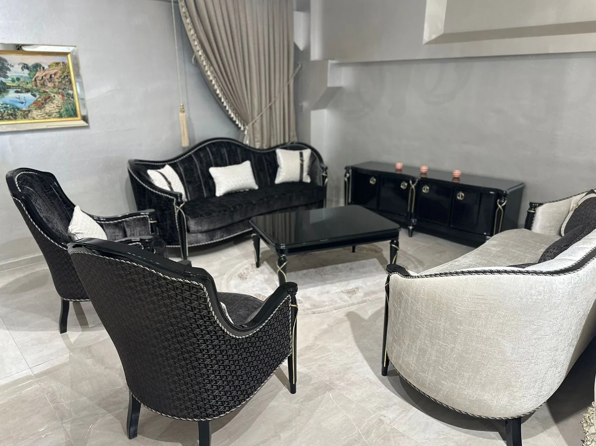 Casa Padrino mesa de centro barroco de lujo negro / oro 120 cm - Muebles de estilo barroco