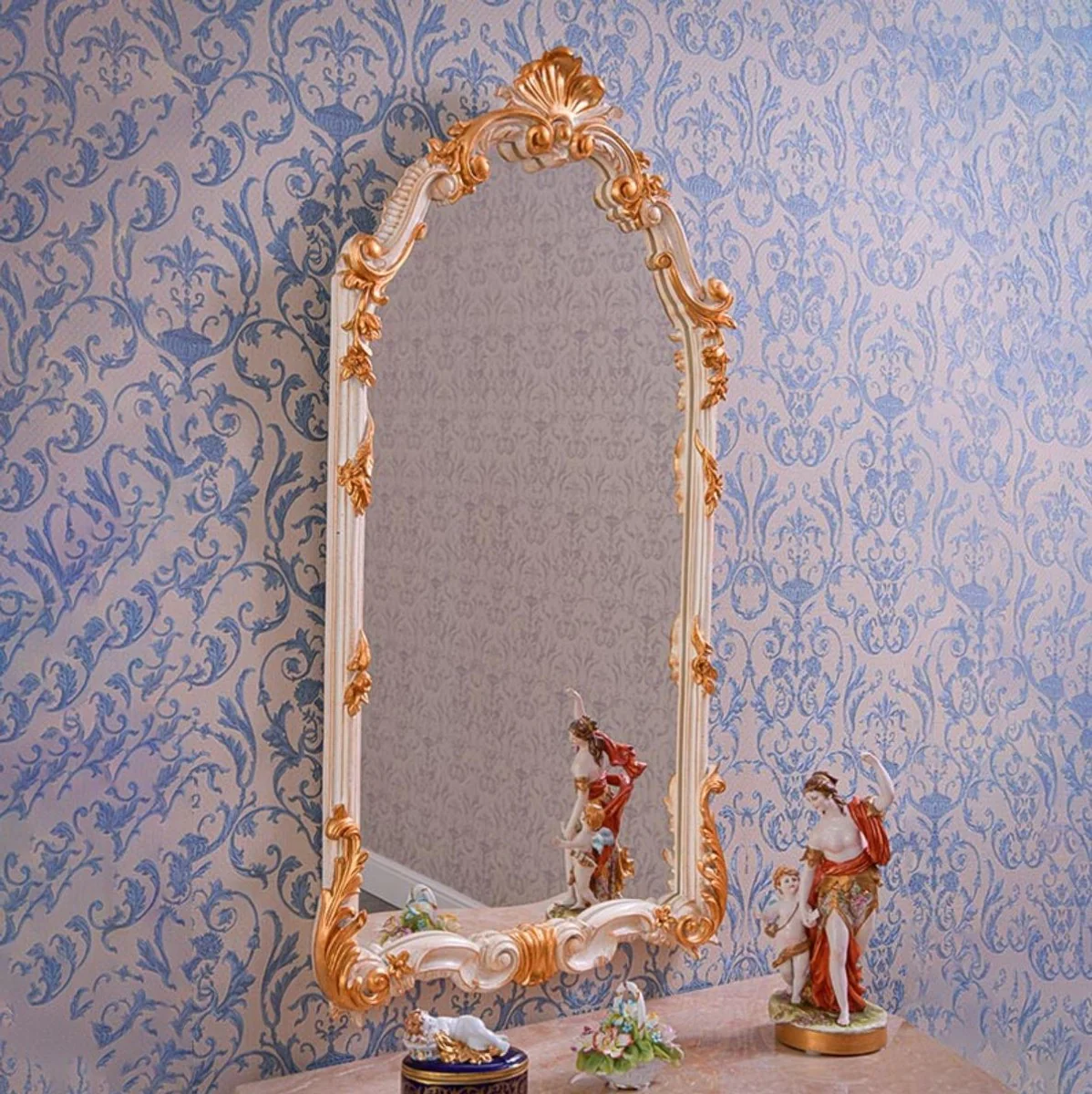 Casa Padrino espejo barroco de lujo blanco / oro A. 111 cm - Magn¨ªfico espejo de pared de estilo barroco - Hecho en Italia