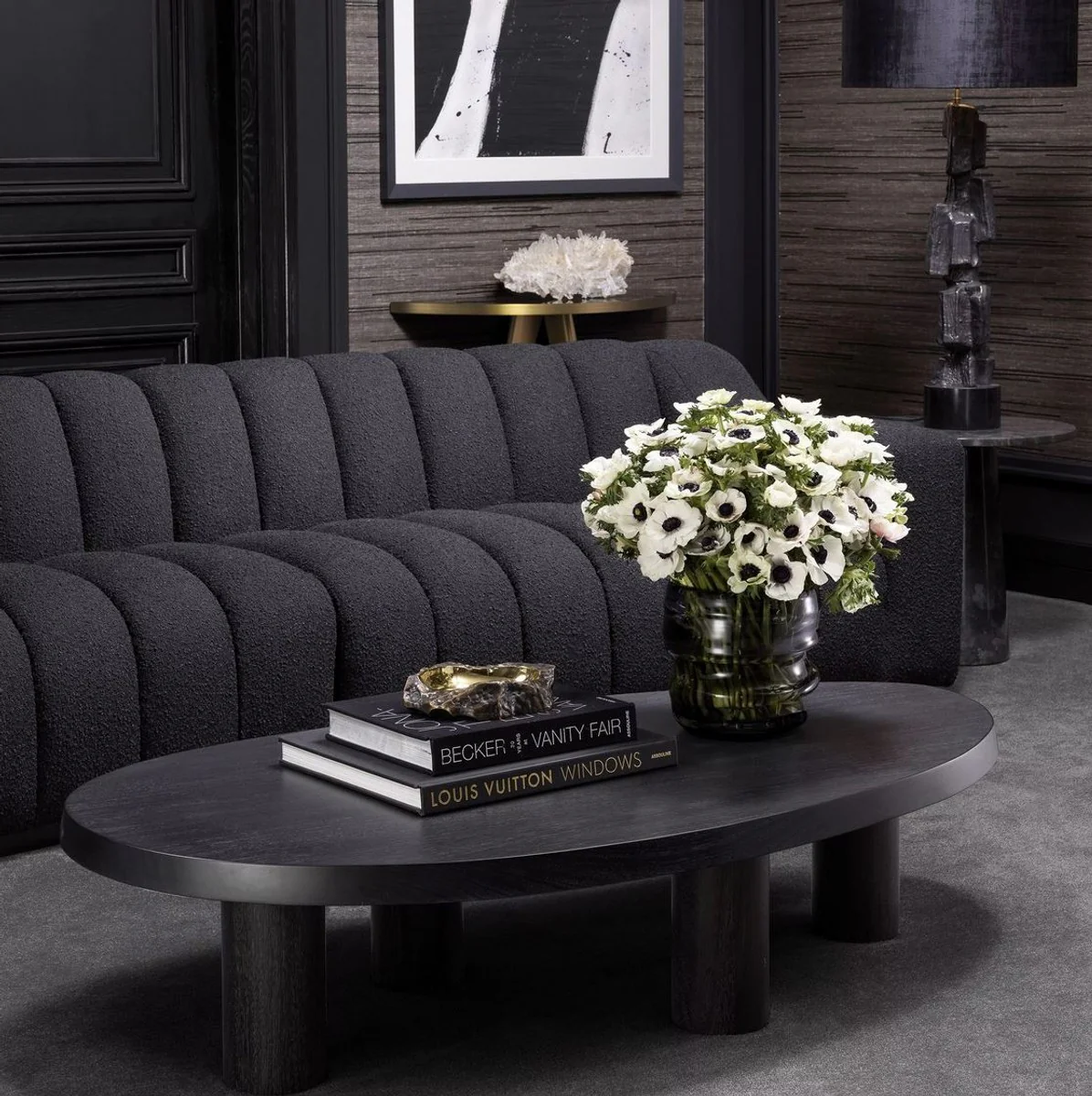 Casa Padrino mesa de centro de lujo negro gris 149 x 78,5 x A. 35 cm - Mesa de centro de caoba - Muebles de sal¨®n - Muebles de caoba - Muebles de lujo - Interiores de lujo - Calidad de lujo