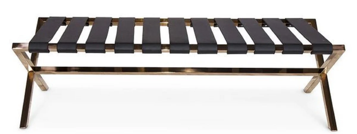 Casa Padrino banco de lujo negro / oro rosa 120 x 45 x H. 40 cm - Banco de Acero Inoxidable con Cuero Italiano - Portaequipajes - Muebles y Accesorios de Hotel