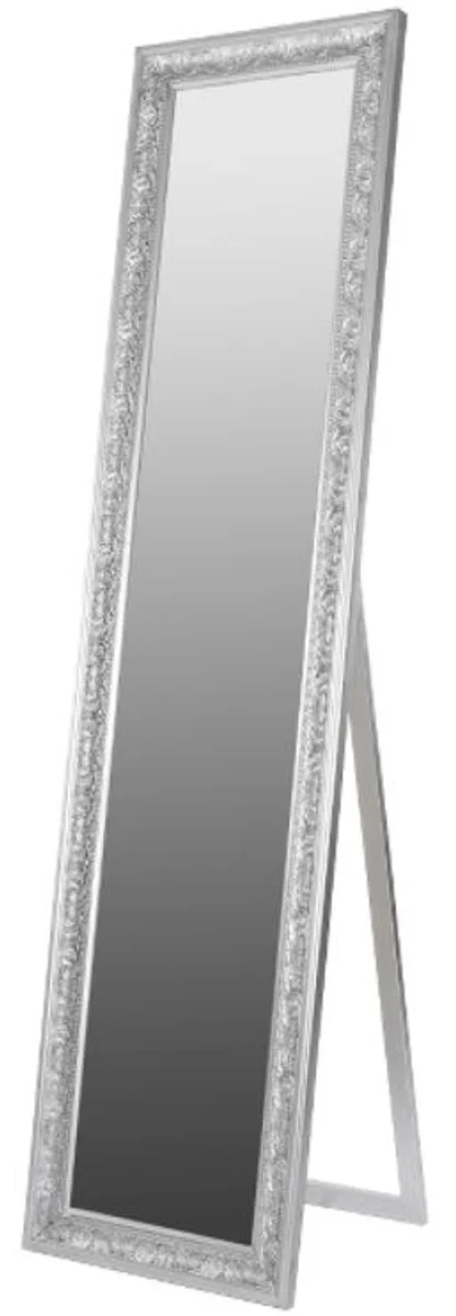 Casa Padrino espejo de pie / espejo de pared barroco plata 45 x H. 180 cm - Espejo Hecho a Mano con Marco de Madera y Hermosas Decoraciones