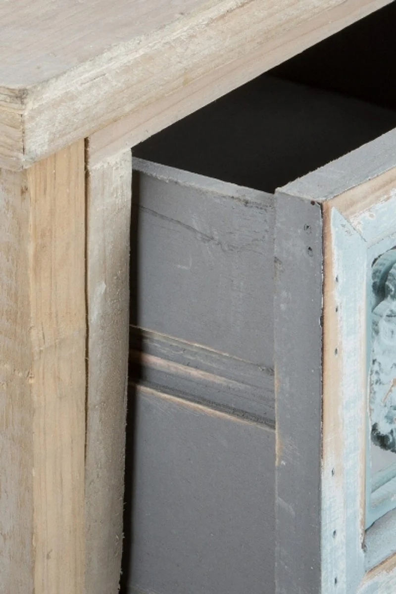 Casa Padrino consola de estilo country antique blanco / natural 85 x 37 x H. 77 cm - Consola de Shabby Chic Hecha a Mano con 2 Cajones