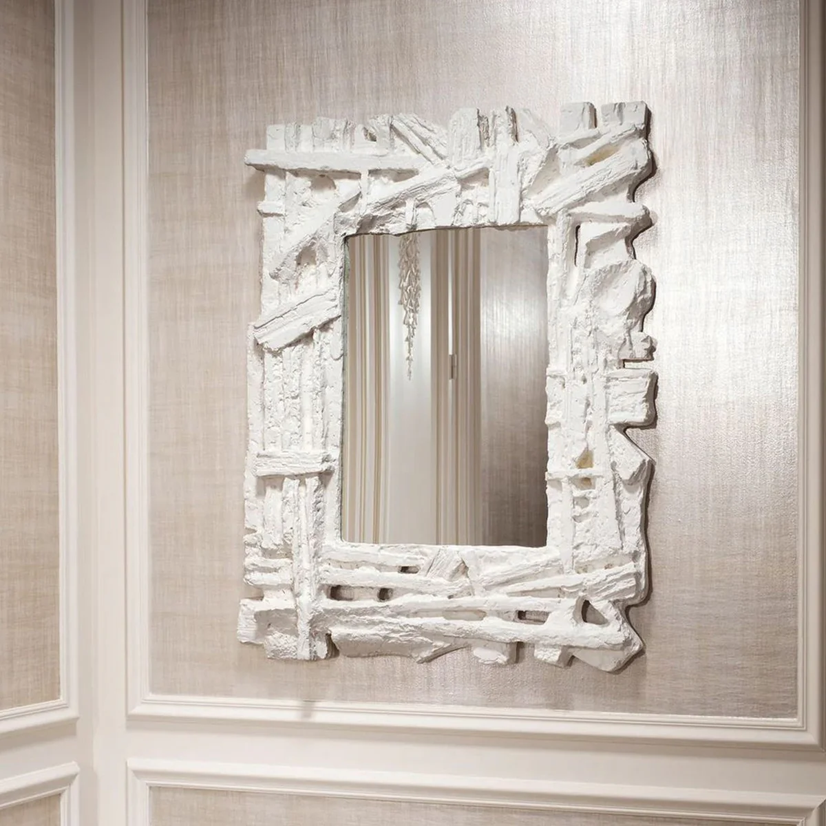 Casa Padrino Espejo de Lujo Blanco Mate 121 cm - Espejo de Pared Rectangular - Muebles de Lujo