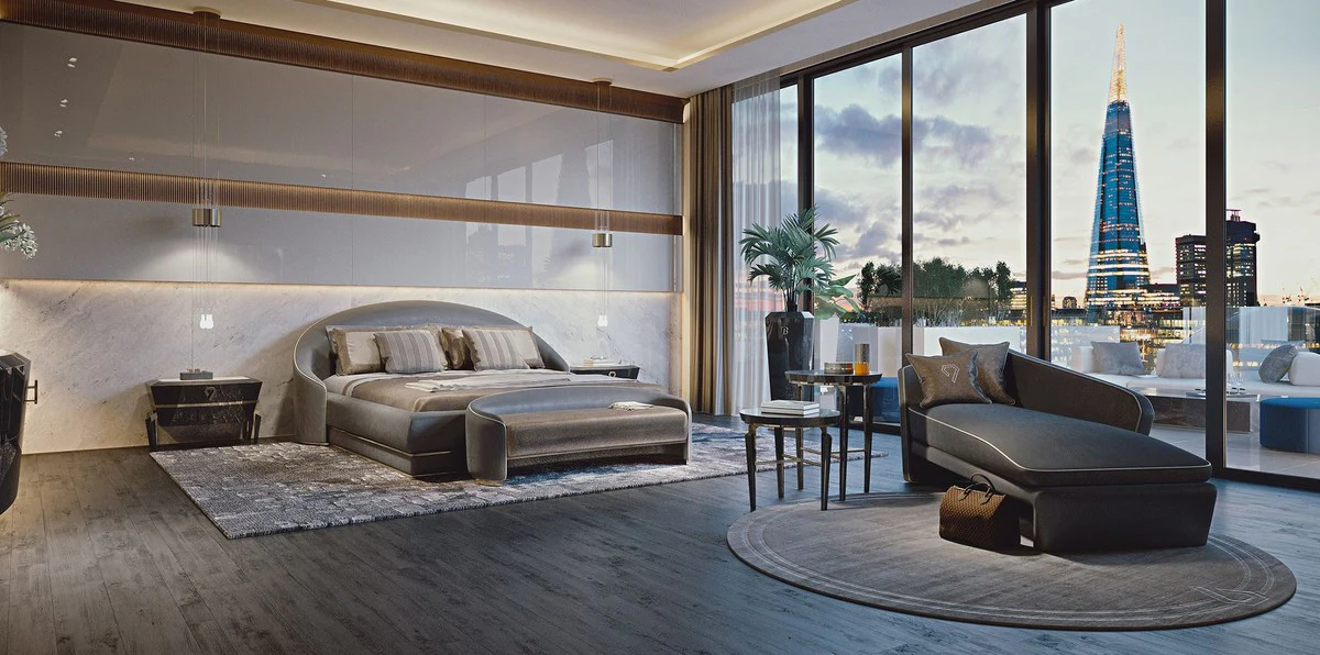 Casa Padrino banco de hotel de lujo gris / marrón / oro 128 x 45 x A. 40 cm - Mobiliario de Hotel - Calidad de Lujo - Hecho en Italia