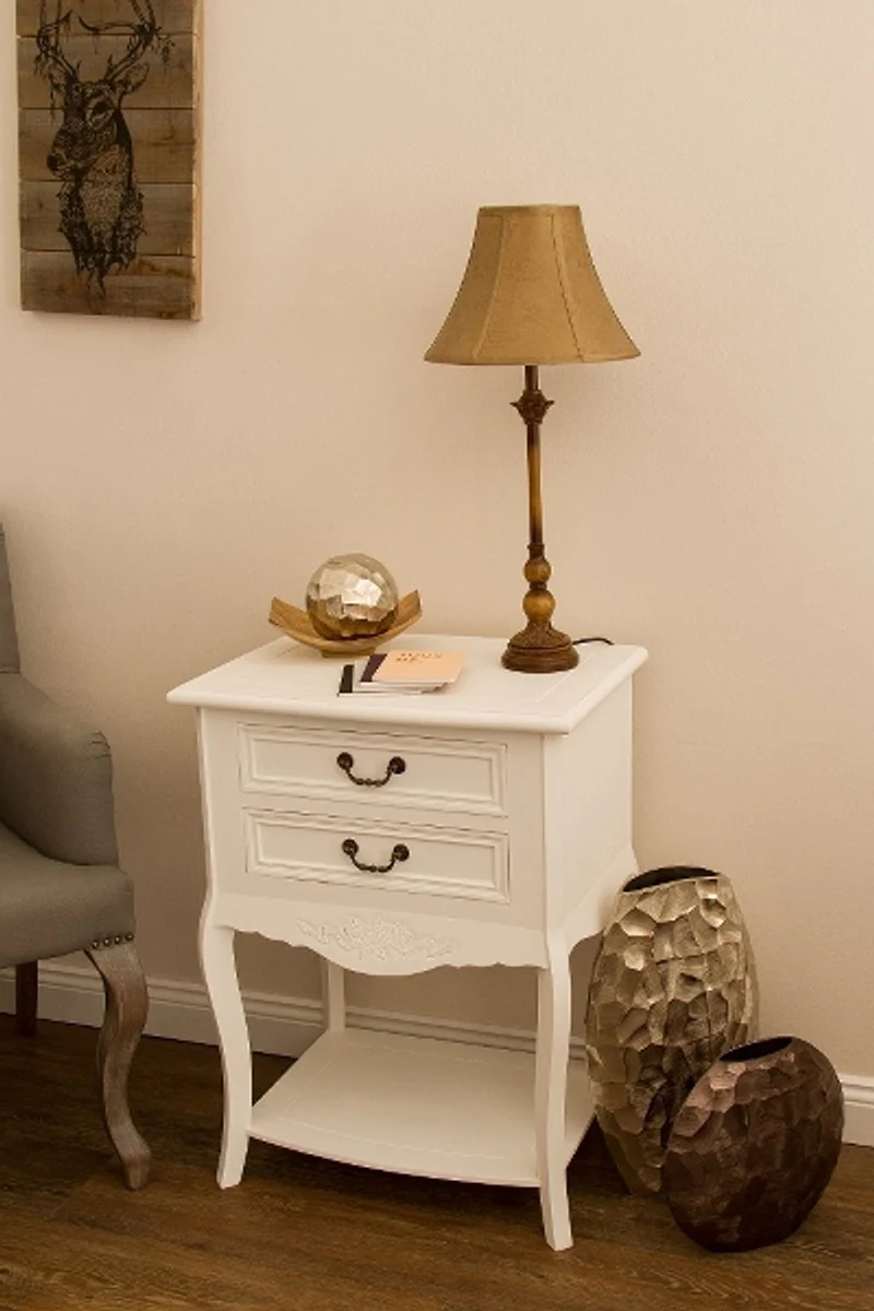 Casa Padrino Mesa Auxiliar Estilo Campestre con 2 Cajones Shabby Chic Blanco Antiguo 55 x 40 x H. 73 cm - Muebles de Estilo Campestre