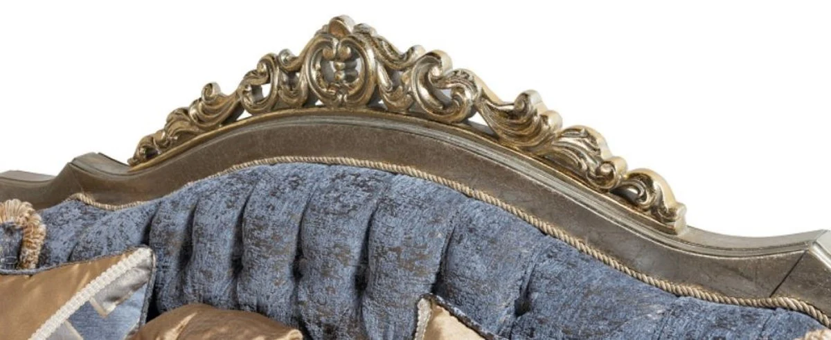 Casa Padrino sof¨¢ barroco de lujo azul / plata / oro - Sof¨¢ de sal¨®n hecho a mano en estilo barroco - Muebles de sal¨®n barrocos - Noble y Magn¨ªfico