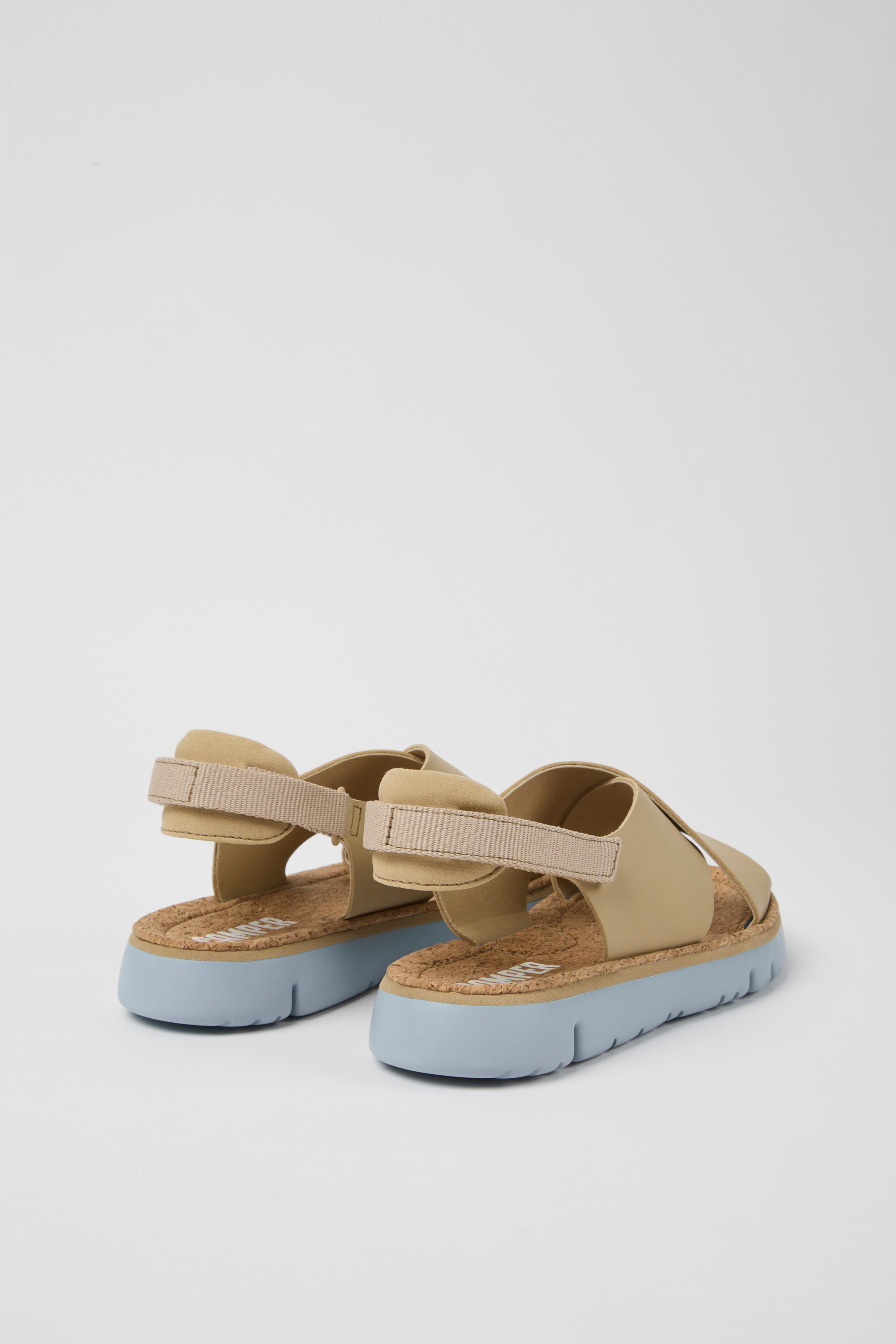 Oruga - Beige leather and textile sandals for women