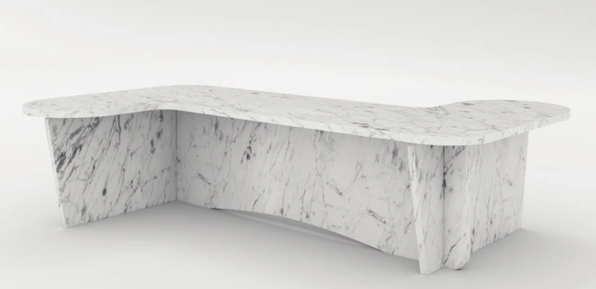Casa Padrino mesa de centro de m¨¢rmol de lujo blanco 140 x 70 x A. 35 cm - Mesa de sal¨®n rectangular de m¨¢rmol espa?ol de alta calidad de Carrara - Muebles de Lujo
