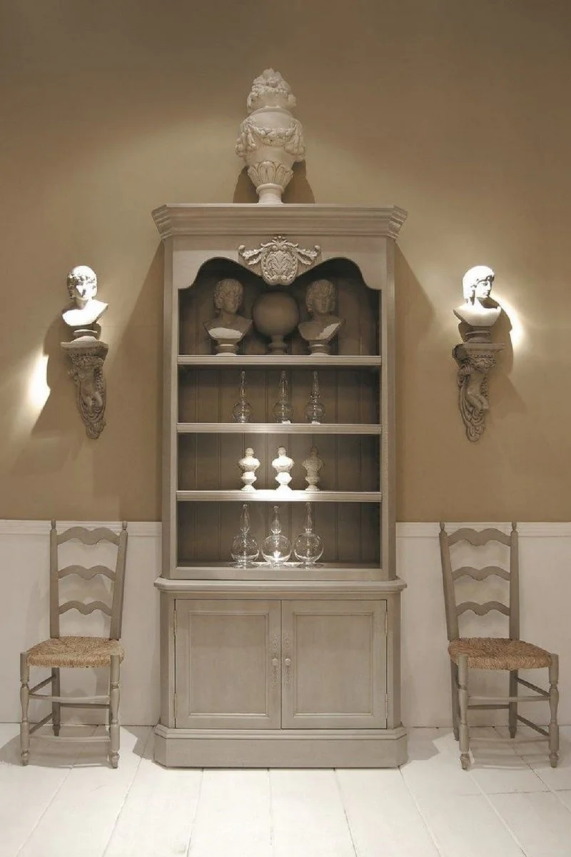 Casa Padrino armario de libros de estilo campestre de lujo gris 110 x 47 x A. 240 cm - Armario de madera maciza hecho a mano con 2 puertas - Muebles de madera maciza de estilo campestre noble