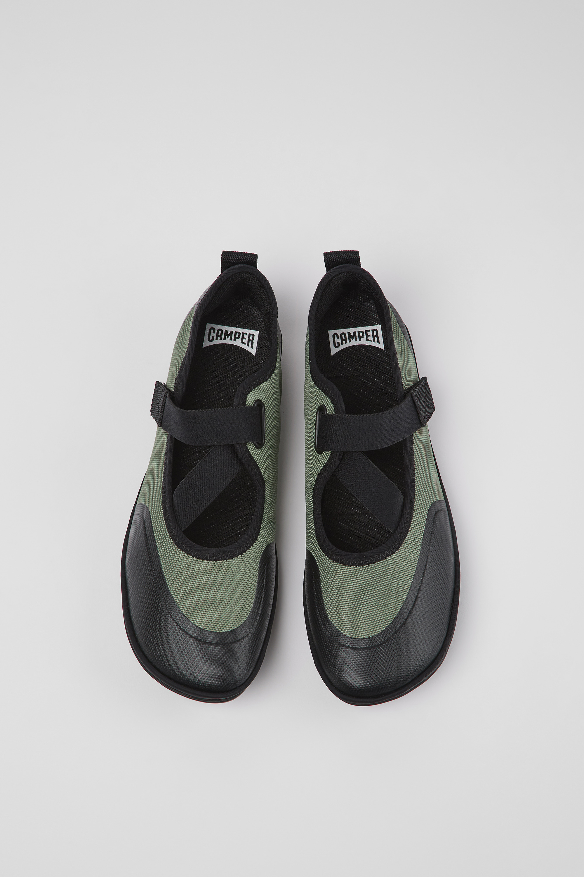 Right - Green textile ballerinas for women