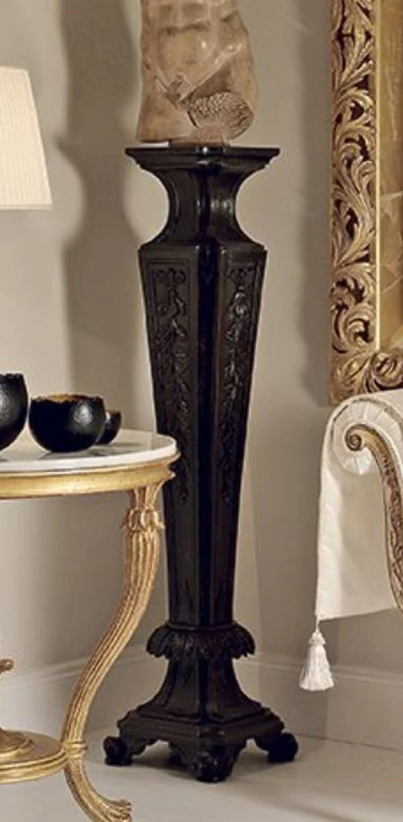 Casa Padrino pilar barroco de lujo negro - Magnífica columna decorativa de madera maciza - Muebles de hotel - Muebles de castillo - Muebles de salón - Calidad de lujo - Hecho en Italia