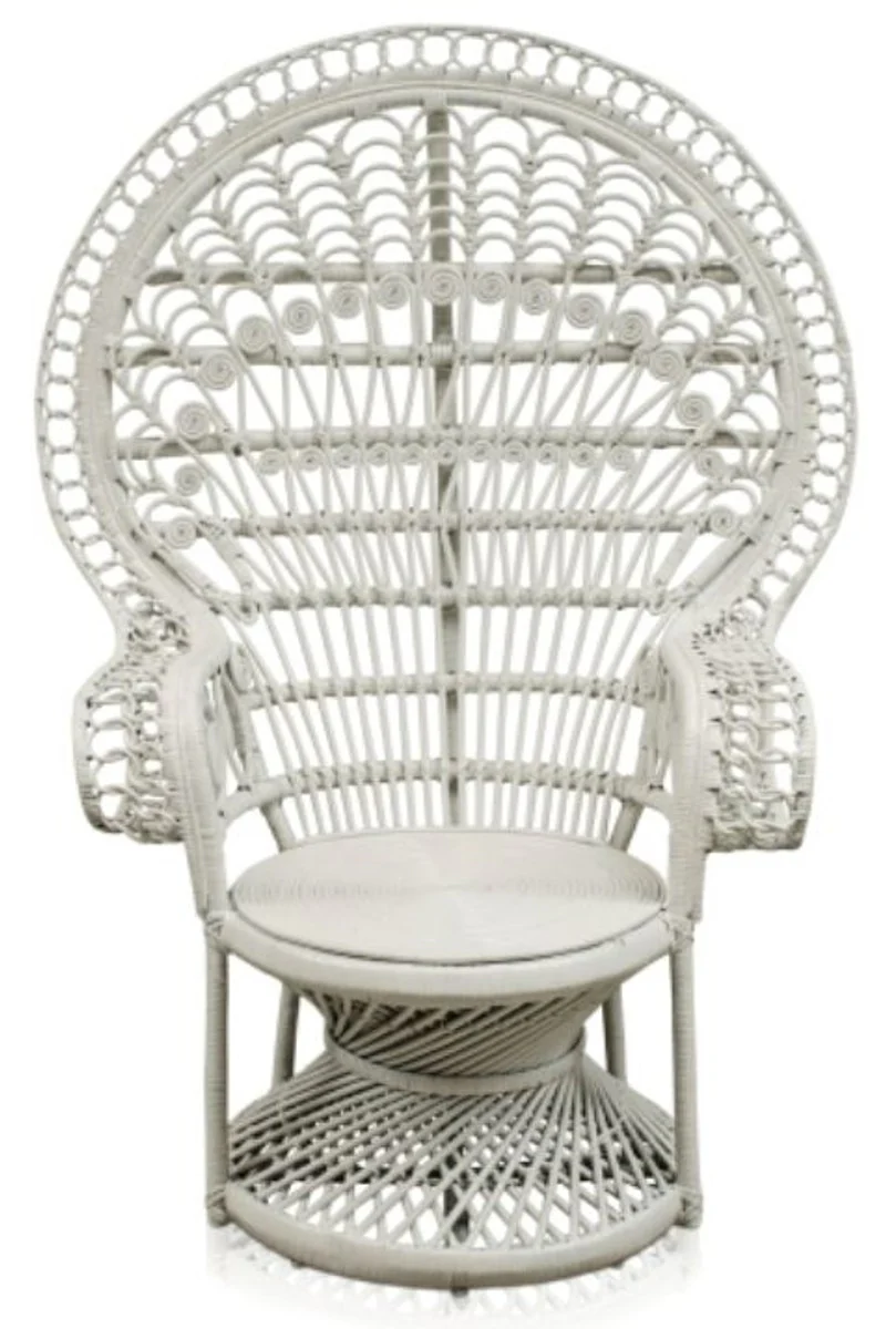 Casa Padrino sillón de ratán de lujo blanco 114 x 80 x H. 150 cm - Muebles Vintage