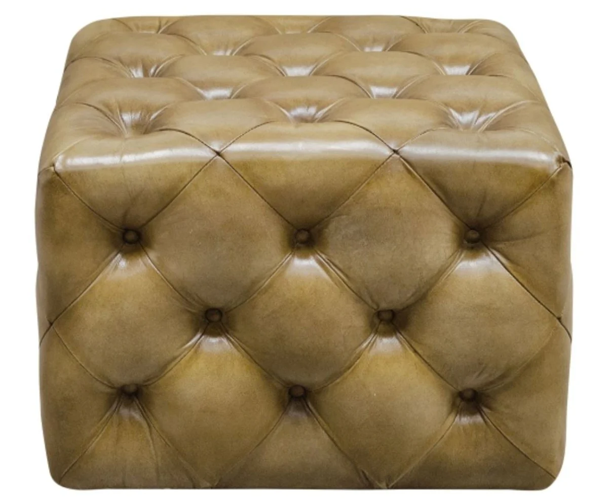 Casa Padrino reposapi¨¦s de cuero genuino de lujo colores de arena 64 x 64 x H. 46 cm - Muebles Chesterfield