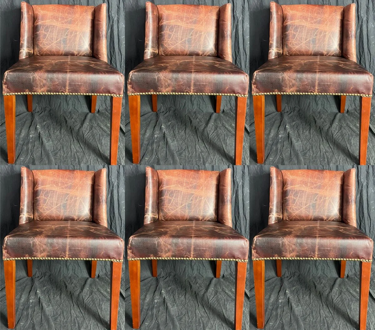 Casa Padrino conjunto de sillas de comedor de cuero de lujo marr¨®n oscuro vintage / marr¨®n 56 x 52 x A. 81 cm - Conjunto de 6 sillas de cocina de cuero genuino - Muebles de comedor de cuero de lujo